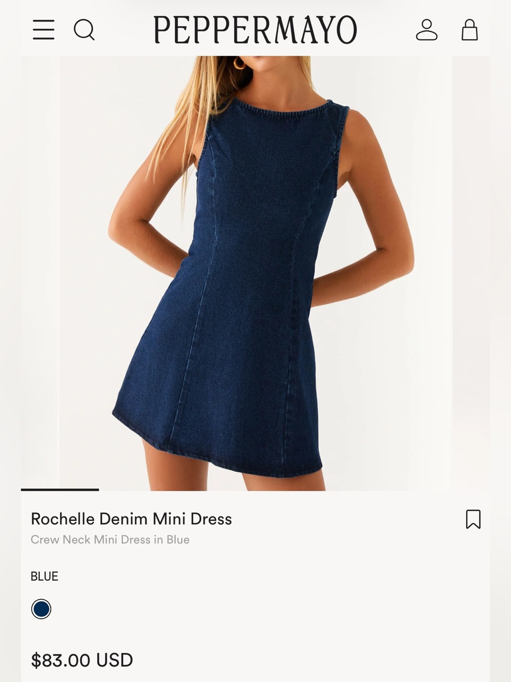 Peppermayo Dark Blue Denim Mini Dress Rochelle Medium - Picture 4 of 5